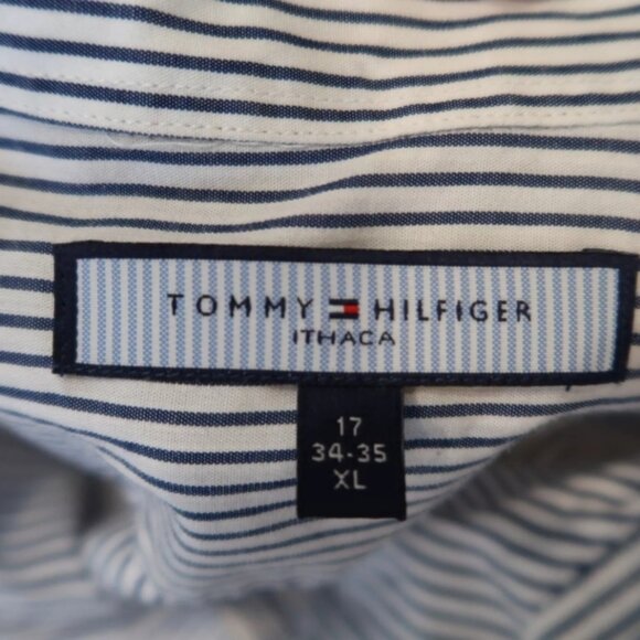 Tommy Hilfiger Ithaca Mens XL 17 34-35 Blue Striped Button Up Dress Shirt - Picture 4 of 5
